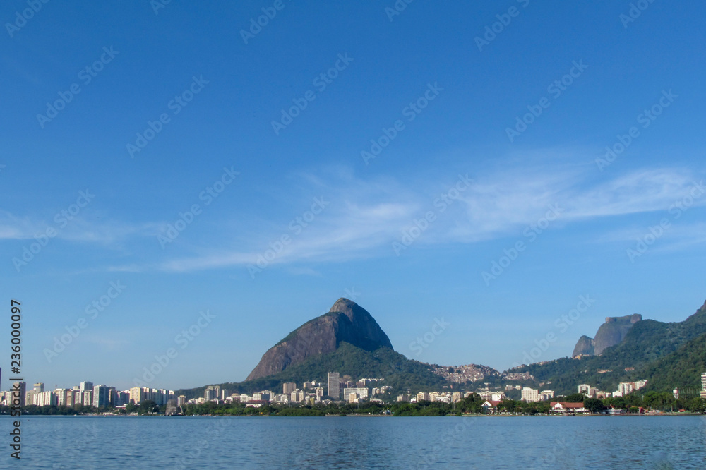 View of the lagoon with blue sky in the morning View of the lagoon with blue sky in the morning