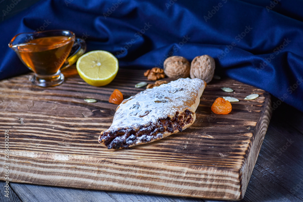 Oriental recipe. Dessert with dried fruits, lemon and honey Oriental recipe. Dessert with dried fruits, lemon and honey