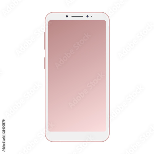 Realistic pink smartphone isolated on white background. Pink vector frameless smart phone, cellphone isolated on white background