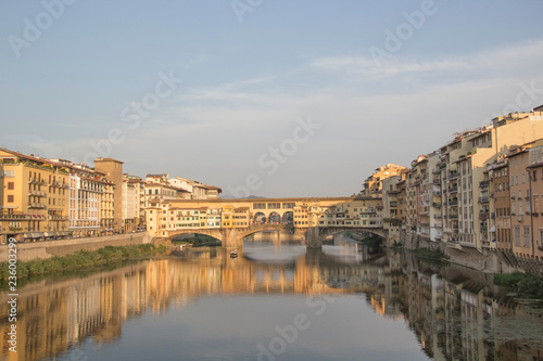 Beautiful view of the Ponte Vecchio bridge across the Arno River in Florence  Italy
