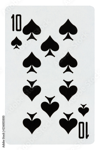 Playing card ten of spades isolated on white