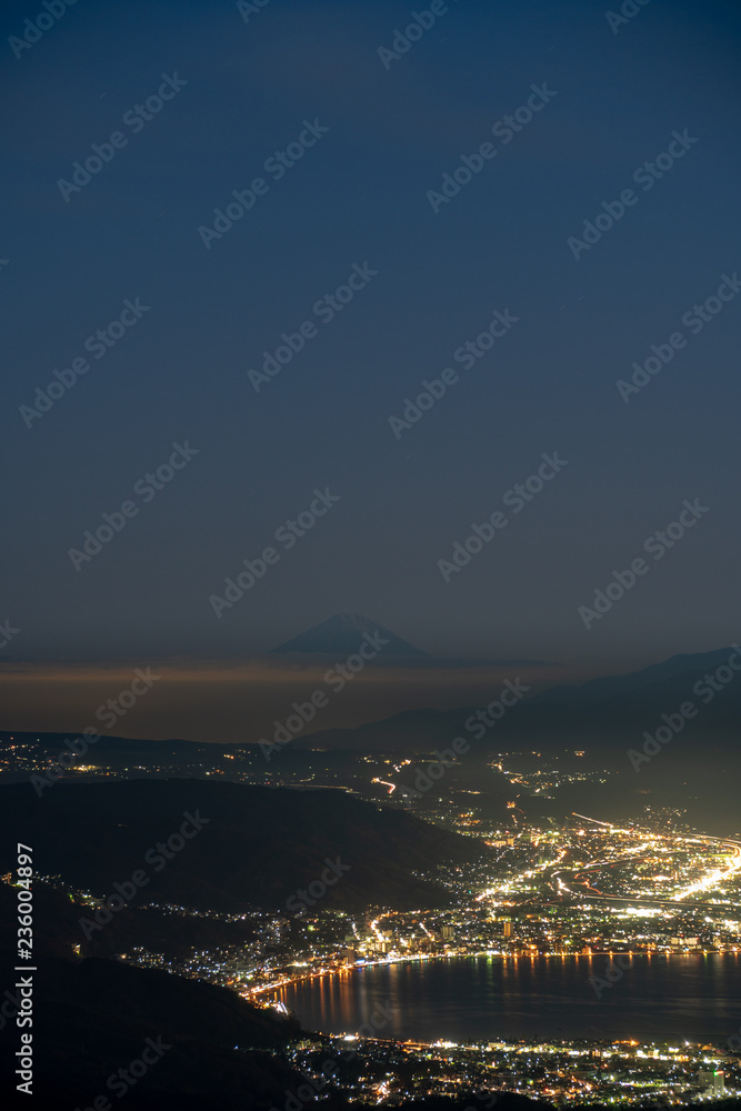 高ボッチ高原の夜景と富士山(日本の絶景) 高ボッチ高原の夜景と富士山(日本の絶景)