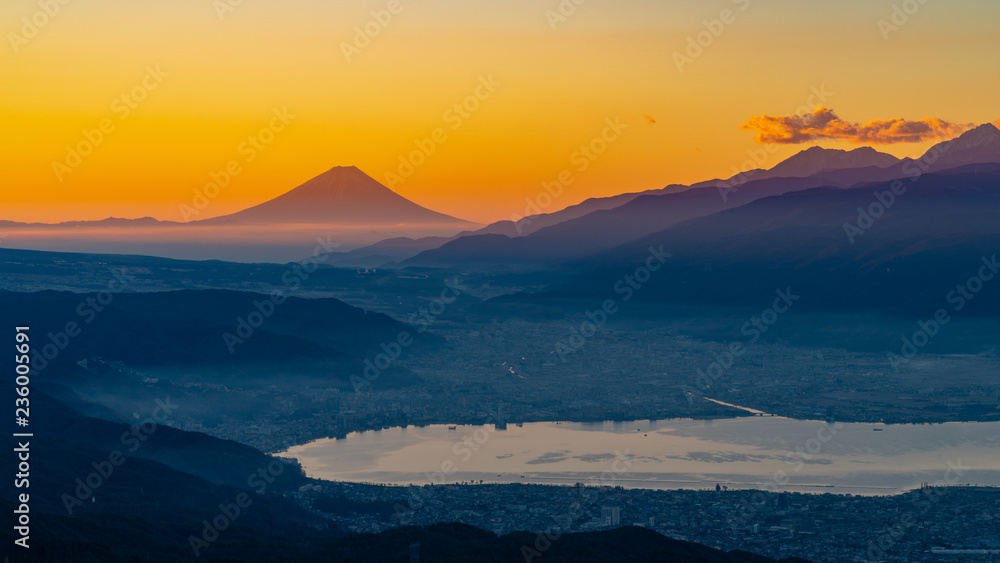高ボッチ高原の夜景と富士山（日本の絶景）