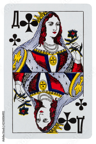 Playing card Queen of the cross isolated on white