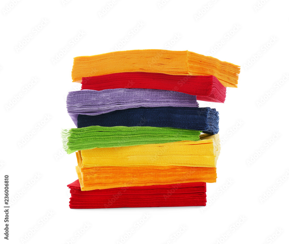 Stack of colorful paper napkins on white background Stack of colorful paper napkins on white background