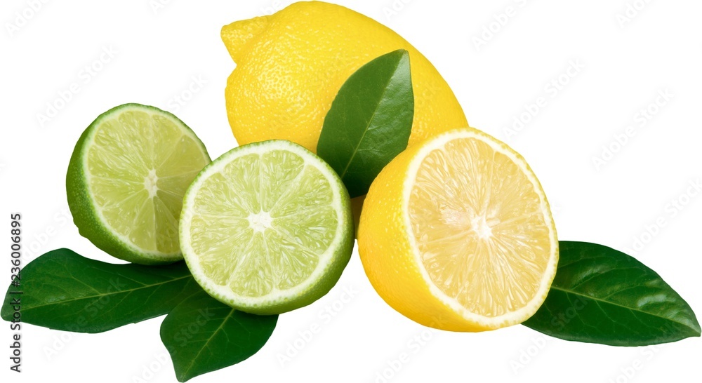 Lemons and Limes with Leaves - Isolated