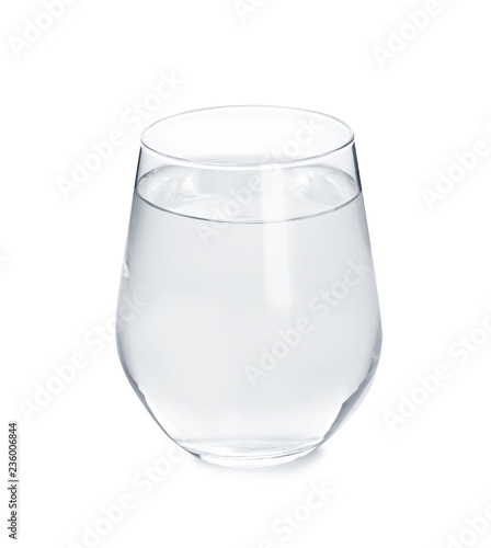 Glass with fresh water on white background