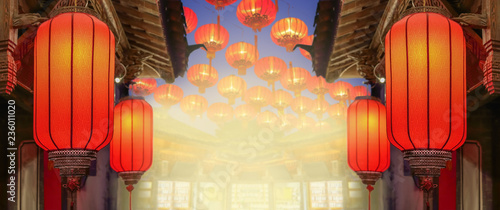 Chinese new year lanterns in old town area , China.