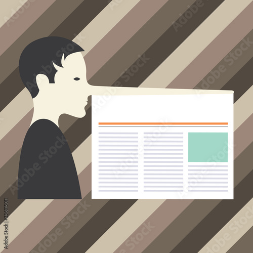 Design business concept Empty copy space modern abstract background. Man with a Very Long Nose like Pinocchio a Blank Newspaper is attached