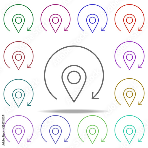 return pin icon. Elements of arrow and object in multi color style icons. Simple icon for websites, web design, mobile app, info graphics