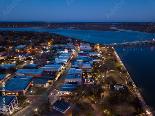 Aerial view of Beaufort, South Carolina at night.