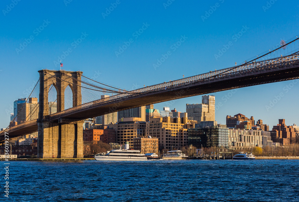 the Brooklyn Bridge from  Manhattan Landmarks in New York City USA