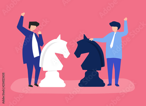 Characters of two businessmen playing chess illustration