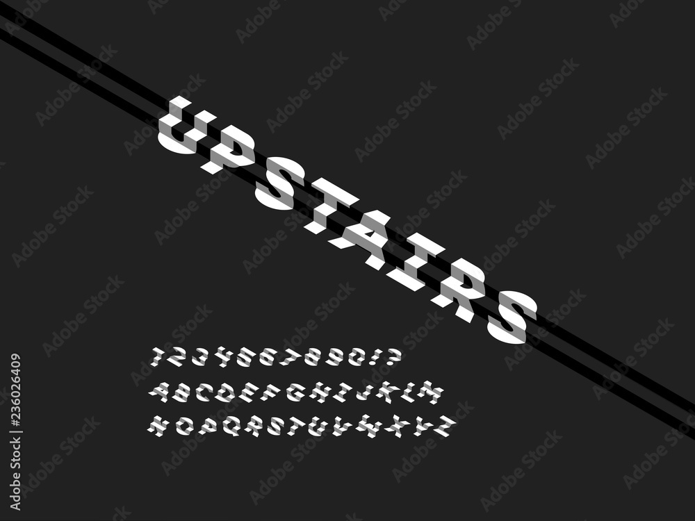 Upstairs font. Vector alphabet Upstairs font. Vector alphabet