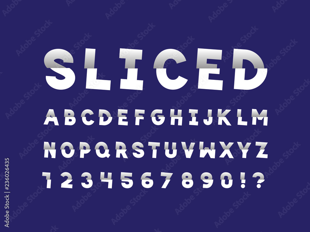  Sliced font. Vector alphabet