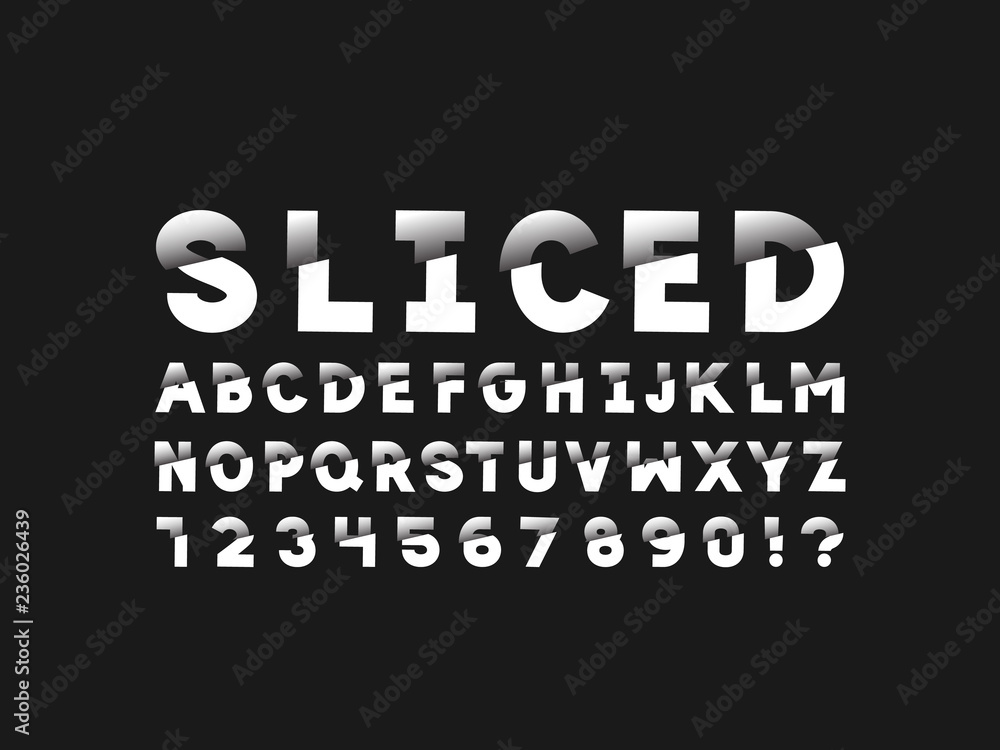  Sliced font. Vector alphabet 