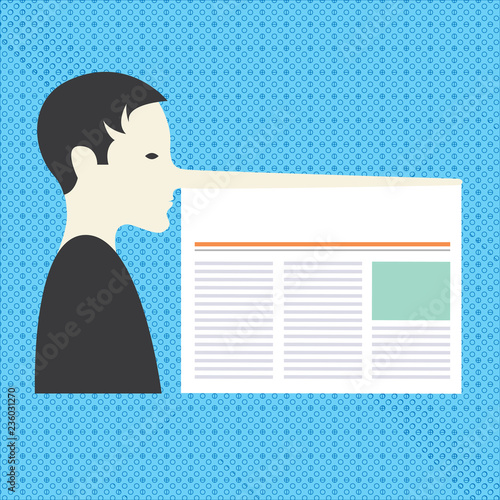 Design business concept Business ad for website promotion banners empty social media ad. Man with a Very Long Nose like Pinocchio a Blank Newspaper is attached