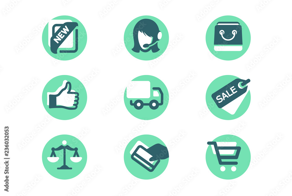 Set shopping icons with card payment, delivery, like, sale, support, bag. Set shopping icons with card payment, delivery, like, sale, support, bag.