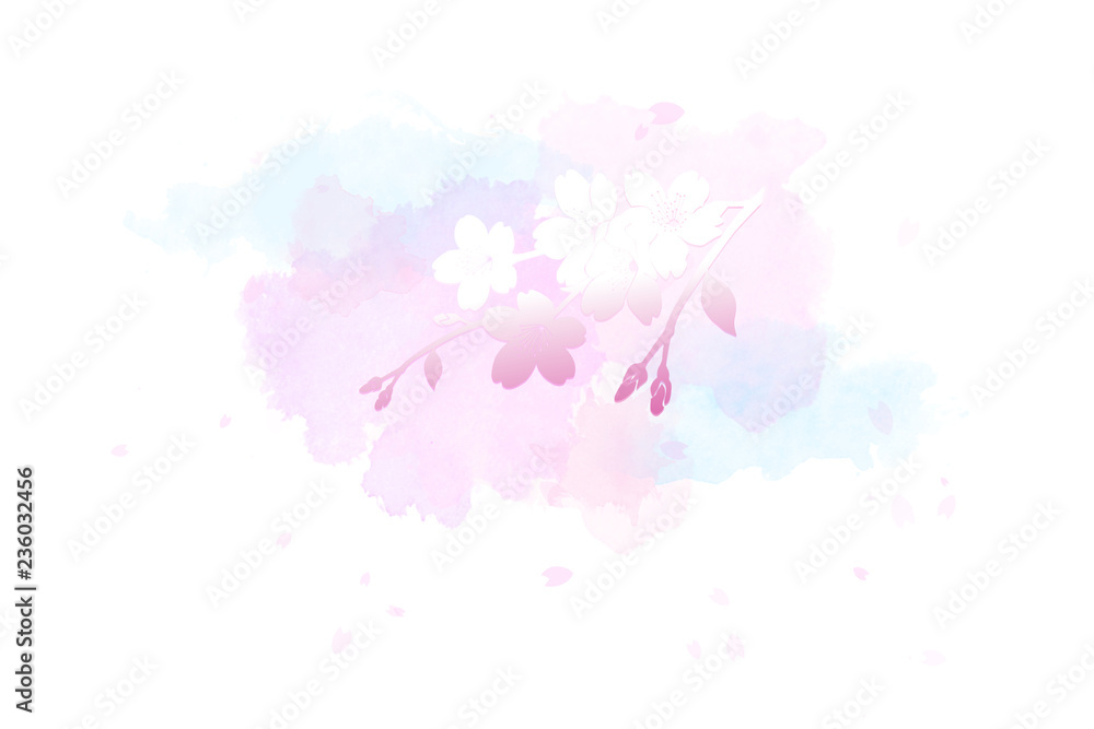 桜のイラストと水彩タッチの背景
