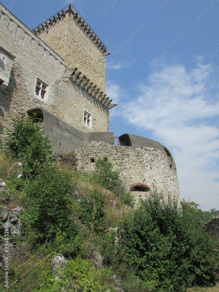 View of medieval Diosgyor castle tower and wall, Miskolc, Hungary