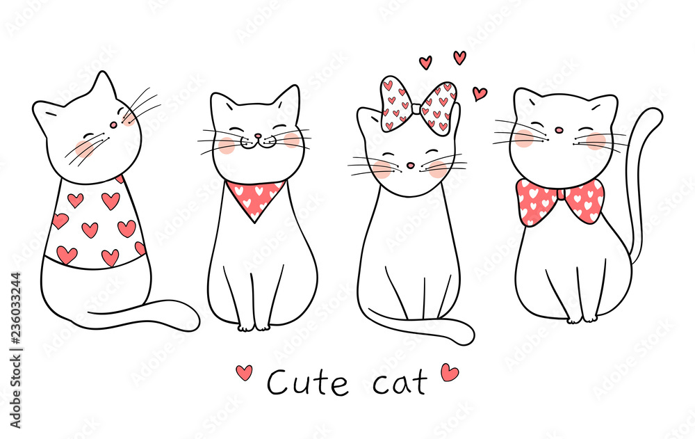 Draw cat with little heart for Valentine day. Stock Vector Adobe Stock