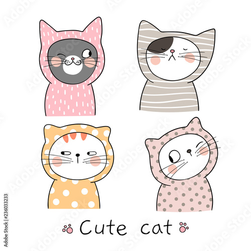 Draw cat Pastel color Doodle cartoon style.