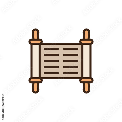 Torah scroll filled outline icon, line vector sign, linear colorful pictogram isolated on white. Jewish torah symbol, logo illustration. Pixel perfect vector graphics