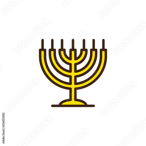 Hanukkah menorah filled outline icon, line vector sign, linear colorful pictogram isolated on white. Jewish menorah symbol, logo illustration. Pixel perfect vector graphics