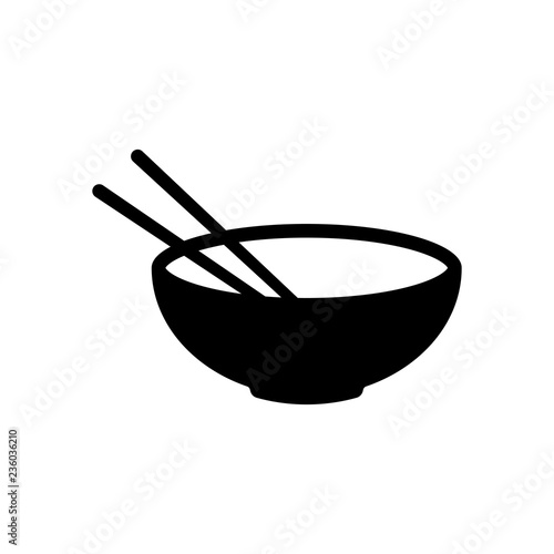 Bowl and couple of chopsticks. Asian icon. Black on white backgr