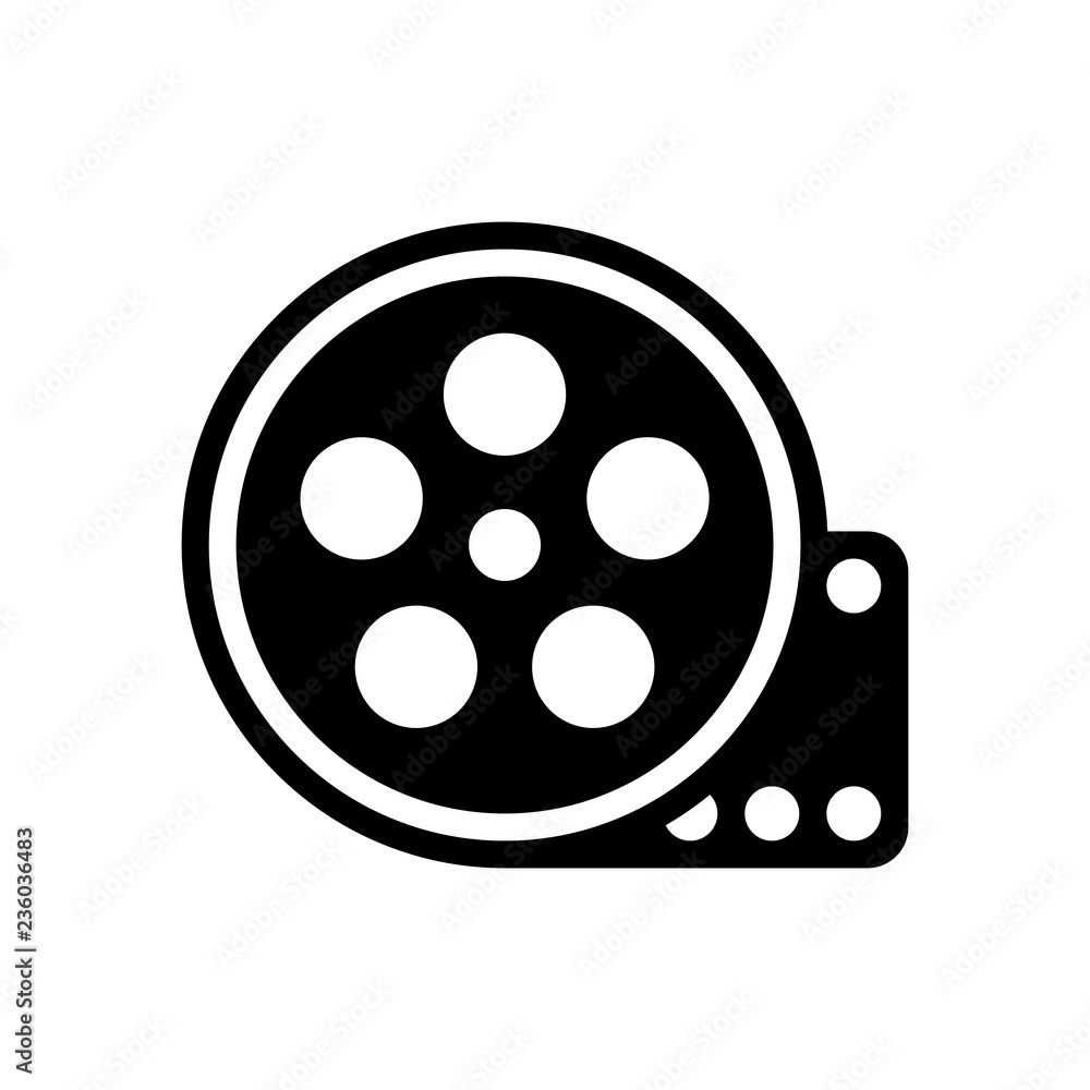 Film roll, old movie strip icon, cinema logo. Black icon on whit Film roll, old movie strip icon, cinema logo. Black icon on whit