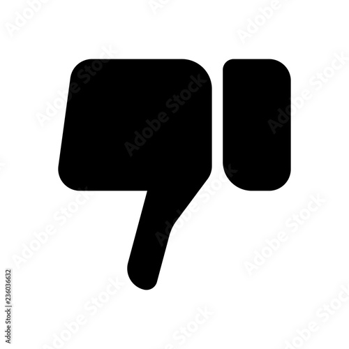 Hand with thumb down, dislike icon. Black icon on white backgrou