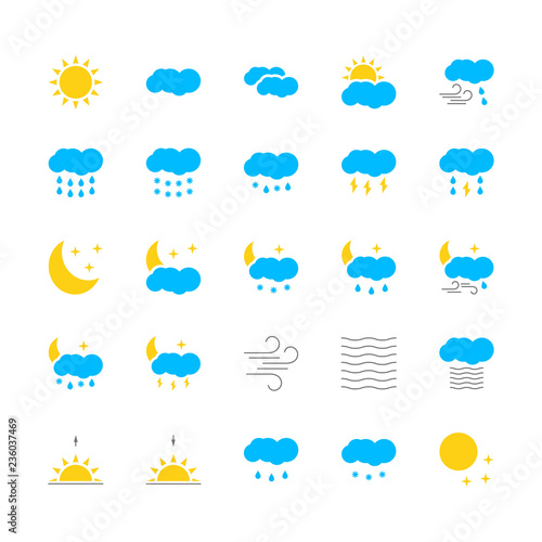 Colorful weather icons set on wihte background. Vector illustration.