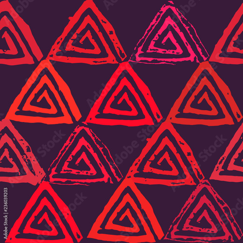 Seamless pattern with textured messy grunge triangles