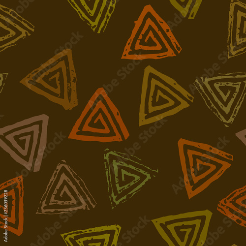 Seamless pattern with textured messy grunge triangles
