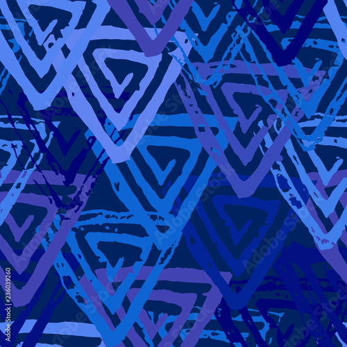 Seamless pattern with textured messy grunge triangles
