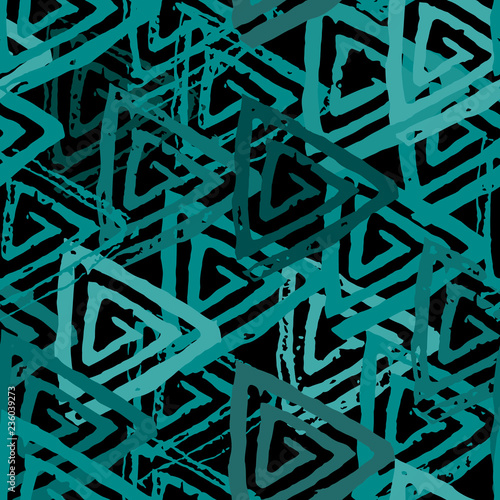 Seamless pattern with textured messy grunge triangles