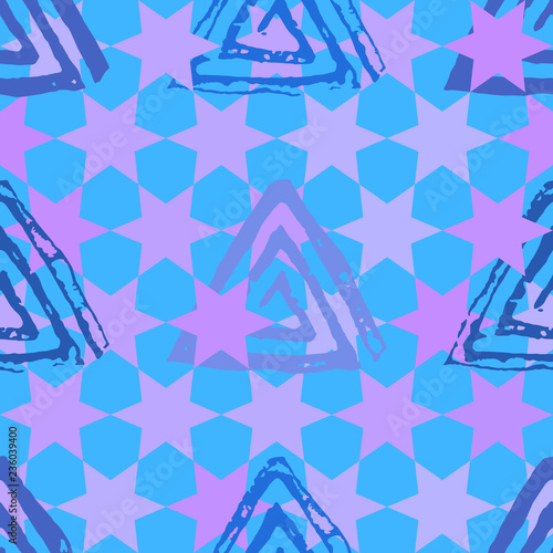 Seamless pattern with textured messy grunge triangles