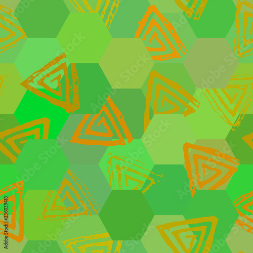 Seamless pattern with textured messy grunge triangles