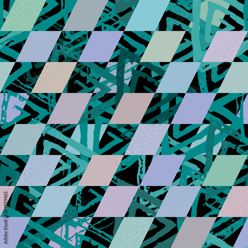 Seamless pattern with textured messy grunge triangles