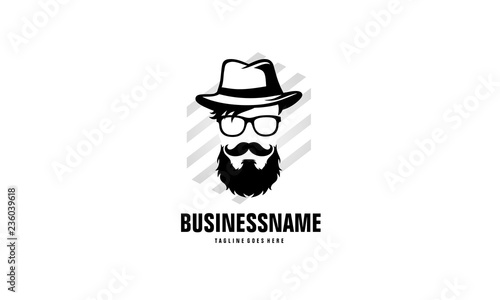 Hipster logo - beard mustache man vector - barber template