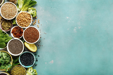 Set healthy vegan vegetarian food background copy space Diet eating