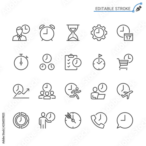 Time management line icons. Editable stroke. Pixel perfect.
