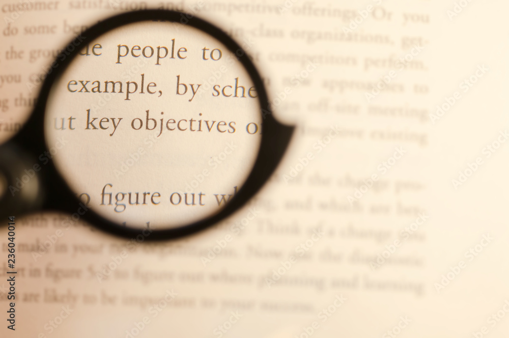 Business study text focused by lens with blurred background Business study text focused by lens with blurred background