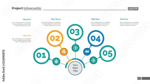 Five steps process chart slide template. Business data. Option, step, design. Creative concept for infographic, presentation, report. Can be used for topics like marketing, teamwork, research.
