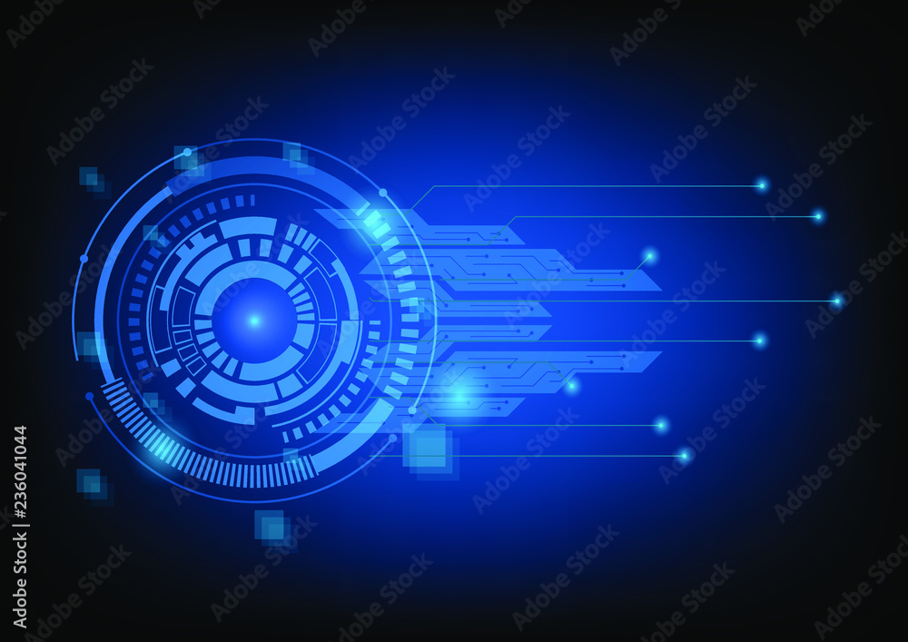 Abstract blue computer technology background with circle tech and circuit board , Vector illustration