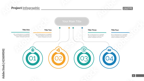Four ideas process chart slide template. Business data. Startup, flow, design. Creative concept for infographic, presentation, report. Can be used for topics like marketing, economics, research.