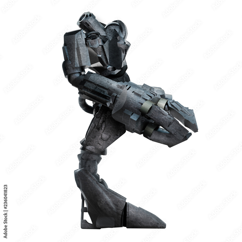 Mech warrior robot profile view.