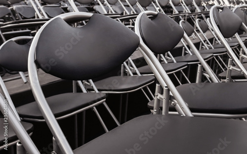 Metal and leahter empty seats row. photo