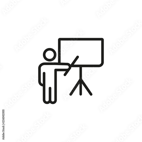 Presenter at flipchart line icon. Business coach, conference, teacher. Training concept. Vector illustration can be used for topics like business, education, meeting