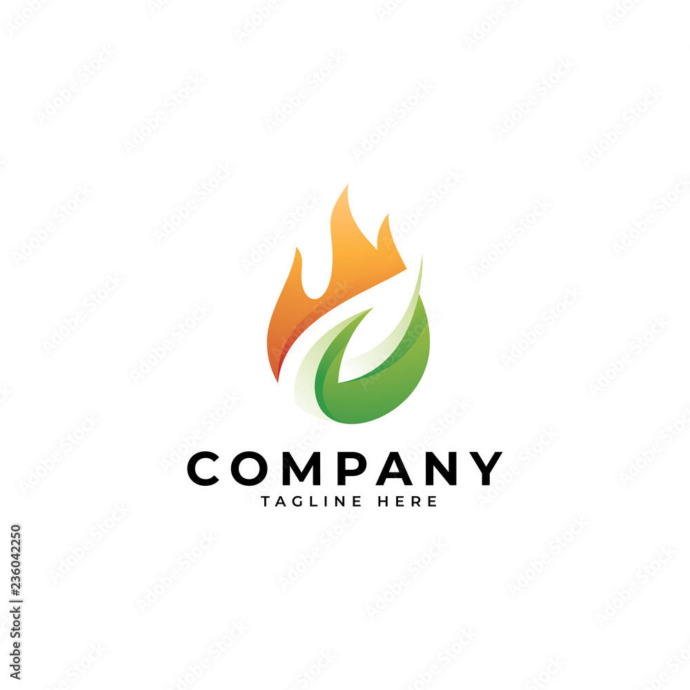 Modern nature fire logo, gradient color, leaf and fire vector icon Modern nature fire logo, gradient color, leaf and fire vector icon